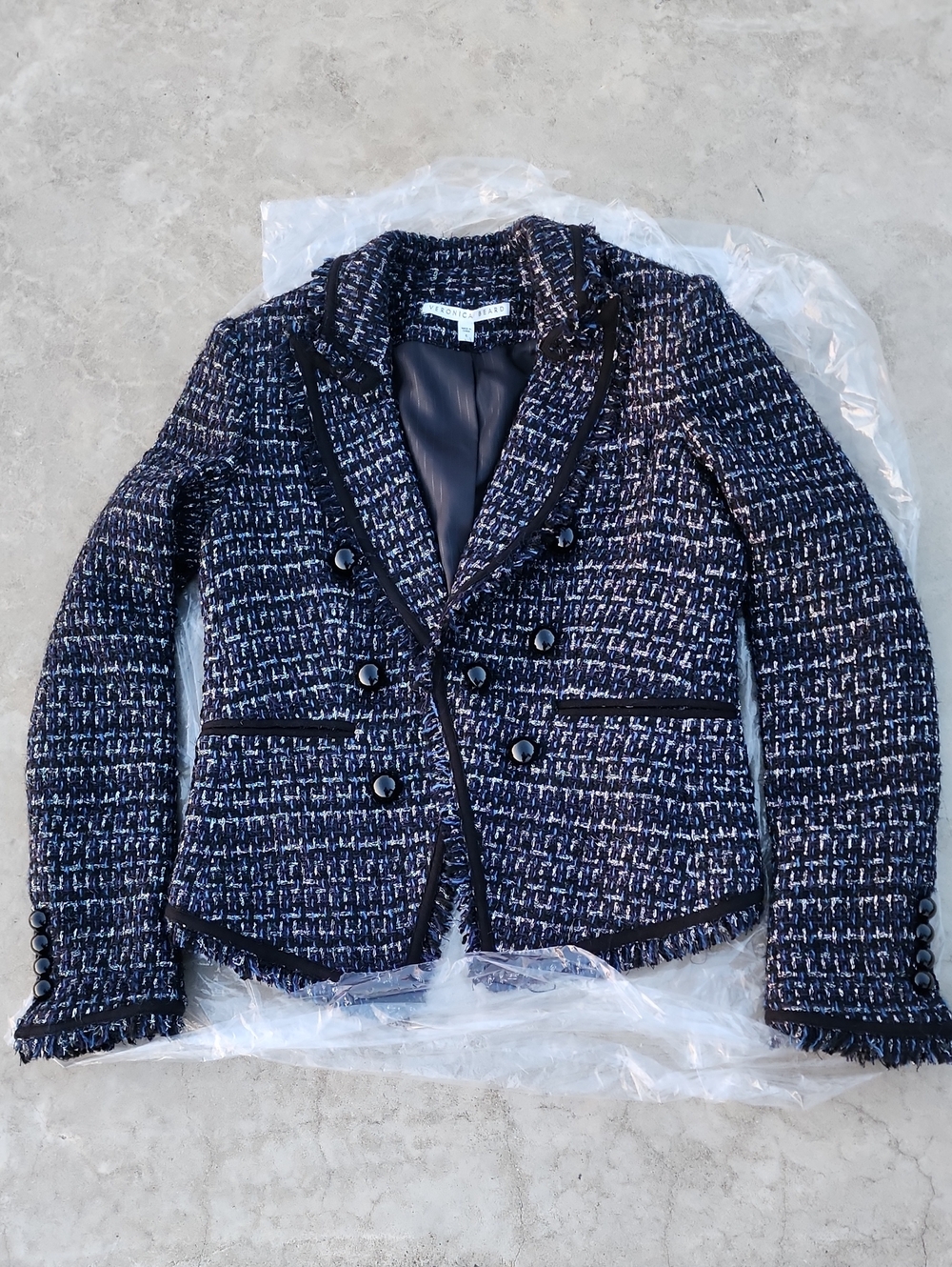 Veronica Beard Cooke Dickey Blazer Navy Blue Metallic Tweed sz 6